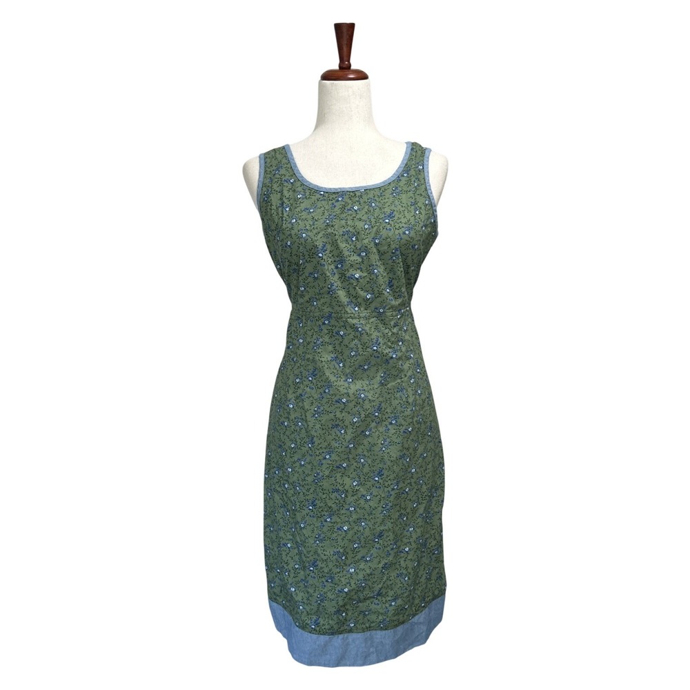 Cheroke Vintage VTG 90s Dress Medium Green Floral Cottagecore Prarie Boho Cotton